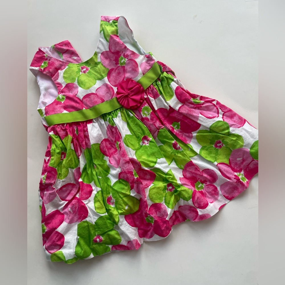 Pink and Green Floral dress -size 12 months- Rare Editions